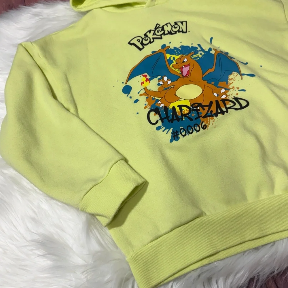 Pokemon Charizard Neon Yellow Graphic Hoodie - Boys Size 8-9 Yrs
